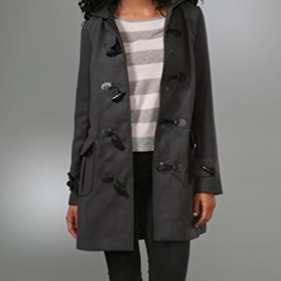 BB Dakota Gray Pea Coat Miner Jacket Toggle Buttons Size Medium Hooded - Picture 1 of 10